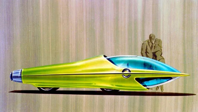 Vintage futuristic concept car design from mid-century